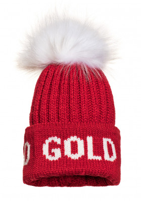 Women's hat Goldbergh Hodd Beanie Real Raccoon Fur Ruby Red